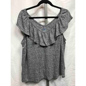 Old Navy Women's Gray Heathered Ruffle V Neck Top Shirt XL